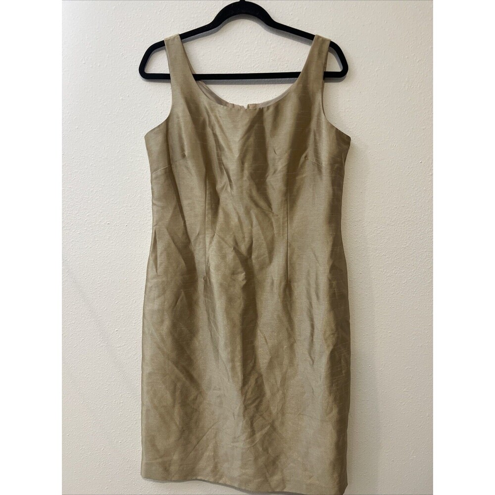 Coldwater Creek Sheath Dress 12 Taffeta Knee Length‎ Sleeveless Zip Lined Gold